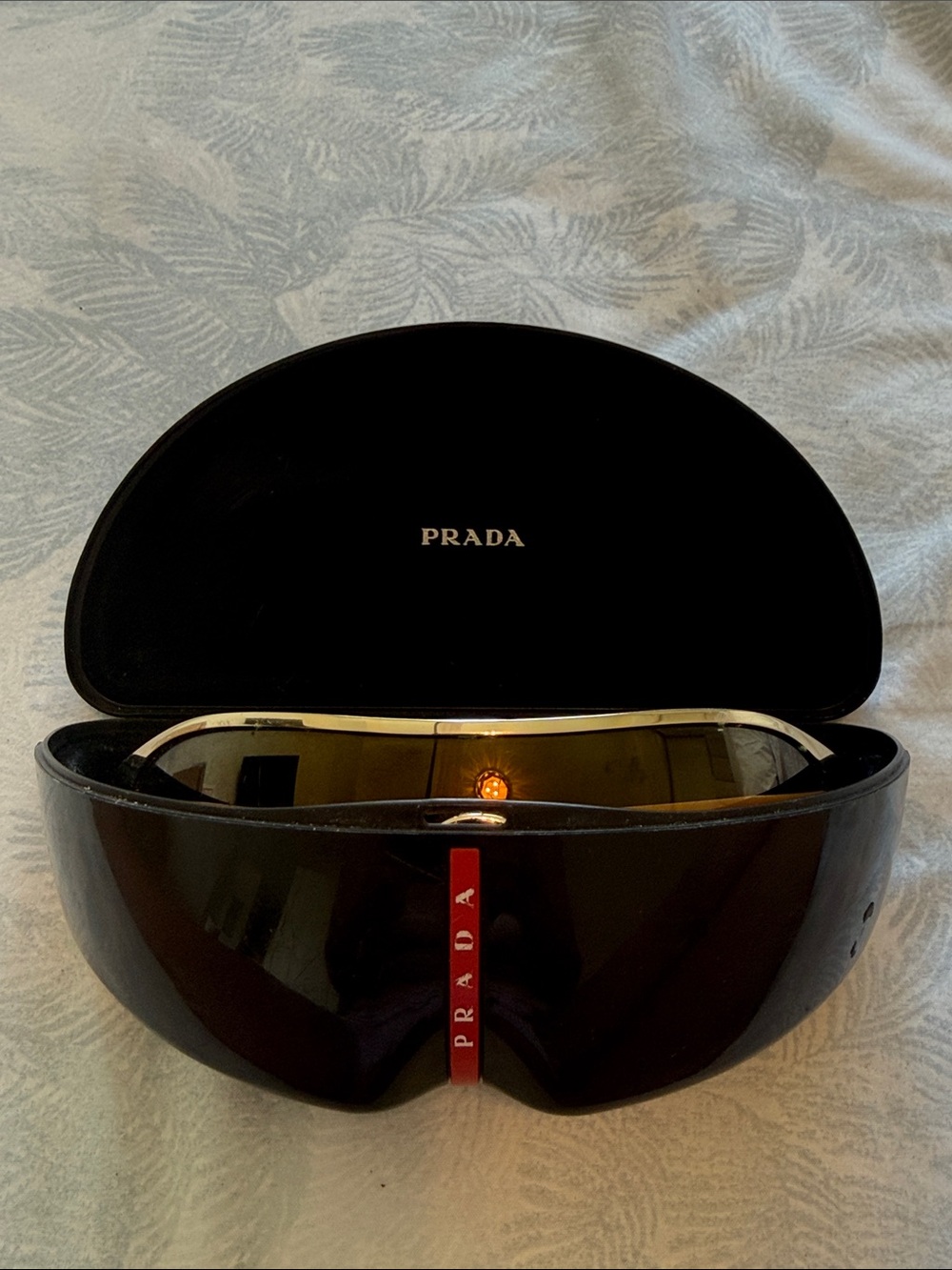 Prada Gold Frame Shield Sunglasses with Brown Lenses and Black Case - Picture 4 of 4